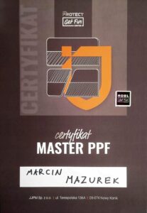 Certyfikat - aplikacja folii ochronnych ADBL Master PPF - Marcin