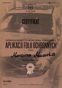 Certyfikat - aplikacja folii ochronnych basic - Marcin
